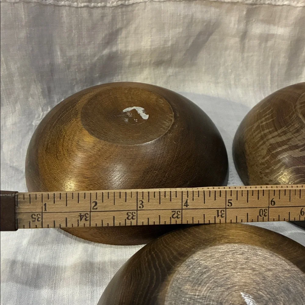 Brown Wooden Bowls Set/4 Brown Grain Bowls W/ Vintage Wear and Use From 70’s